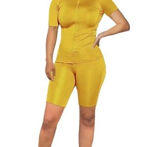 Yellow Biker Shorts Set